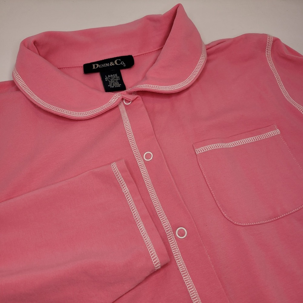 Denim & Co Pink Knit Snap Jacket‎ Lightweight Spring Size Large